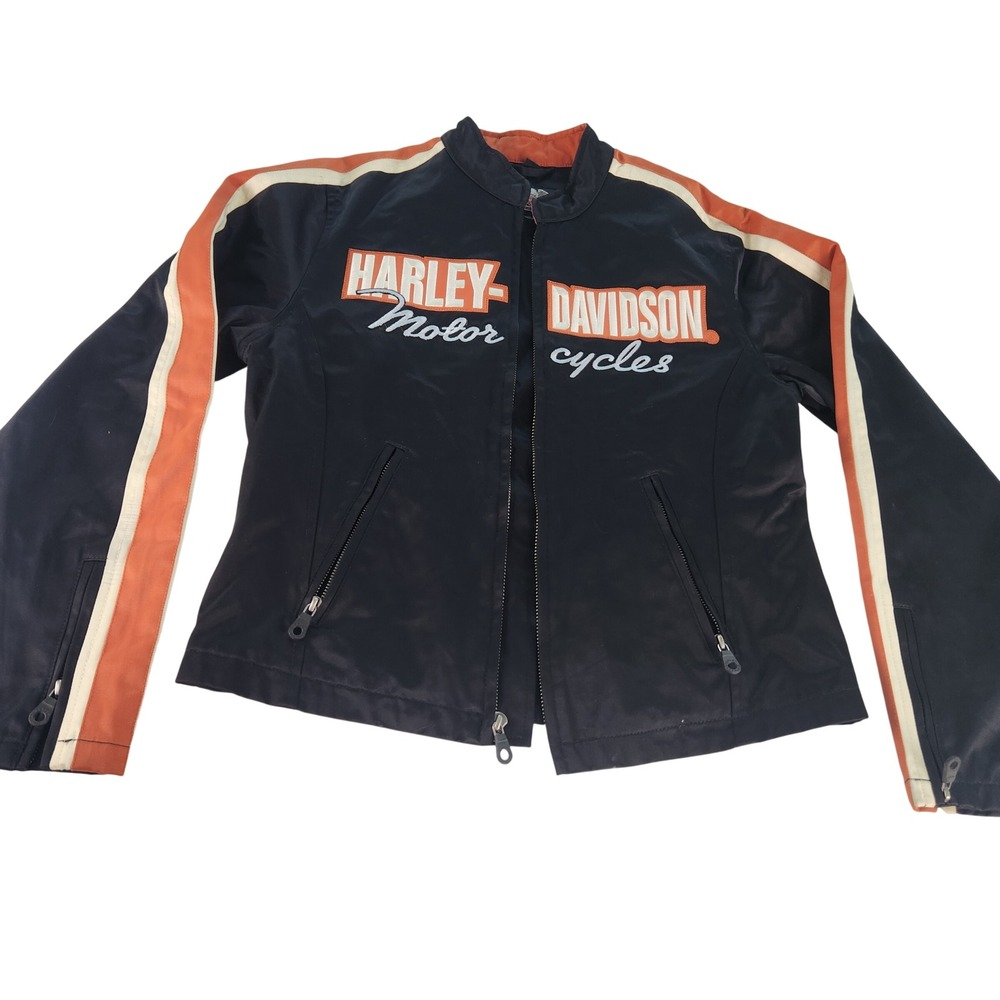 Harley-Davidson Black Textile Riding Jacket Orange Cream Stripe Medium Classic